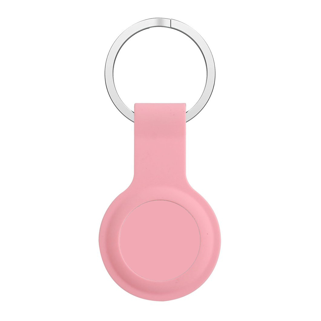 Short Silicone AirTag Tracker Holder Loop Case Cover Ring Key Chain for Apple AirTag (Pink)